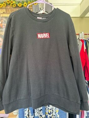 Marvel Black Crewneck Sweatshirt with Red Logo Patch